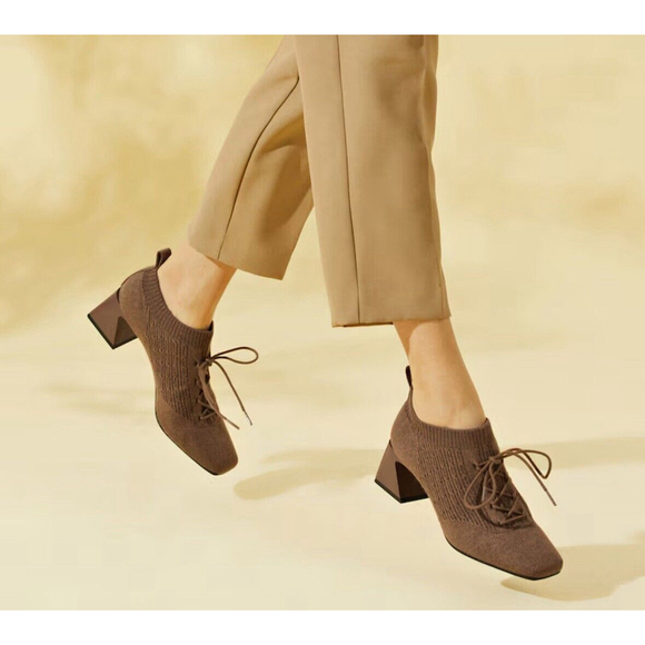 VIVAIA-Vera-Square-Toe Sustainable Wool Oxford Heels Dapple Brown EU 36(5.5) - Picture 2 of 11